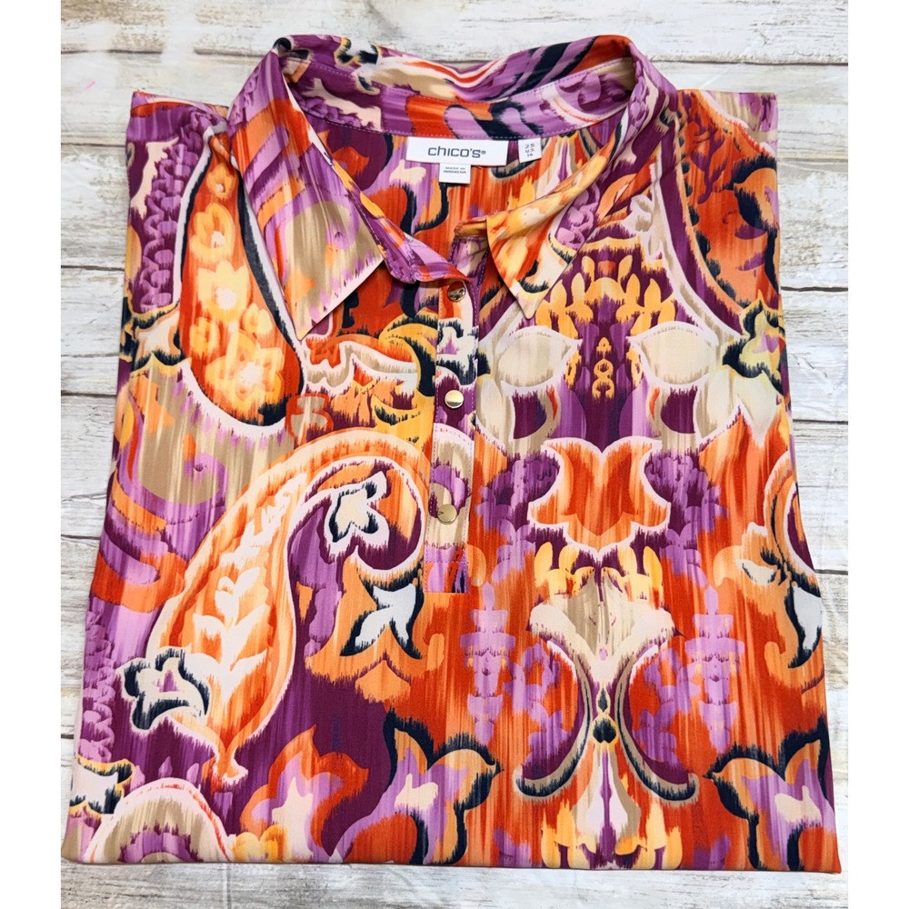 Chico's multicolored Paisley‎ Ruffle Sleeveless Blouse Top Size 2.5(U.S 14) EUC
